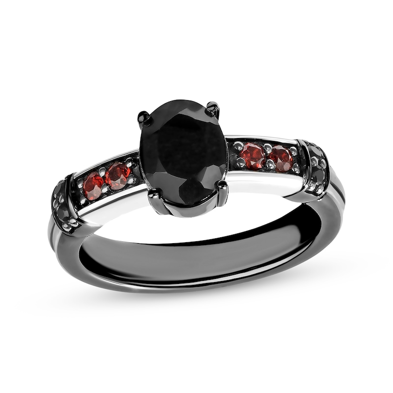 Star Wars Oval-Cut Black Onyx, Round-Cut Garnet & Black Diamond Ring 1/20 ct tw Sterling Silver