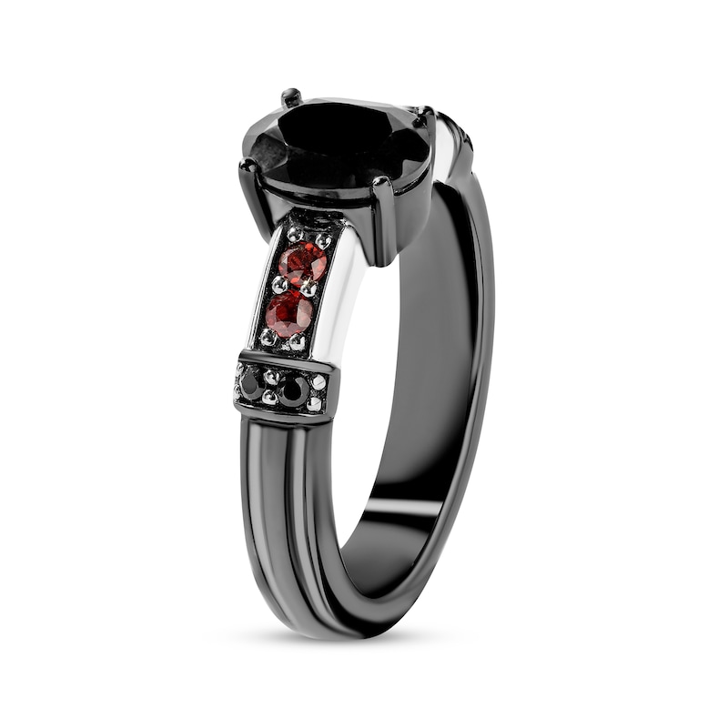 Star Wars Oval-Cut Black Onyx, Round-Cut Garnet & Black Diamond Ring 1/20 ct tw Sterling Silver