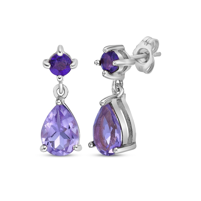 Main Image 1 of Pear-Shaped & Round-Cut Amethyst Drop Earrings Sterling Silver