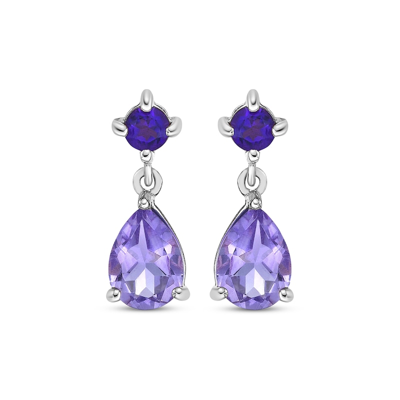 Main Image 2 of Pear-Shaped & Round-Cut Amethyst Drop Earrings Sterling Silver