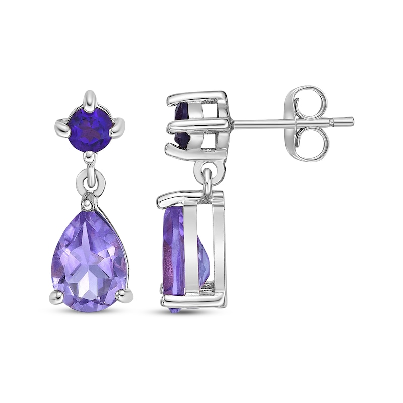 Main Image 3 of Pear-Shaped & Round-Cut Amethyst Drop Earrings Sterling Silver