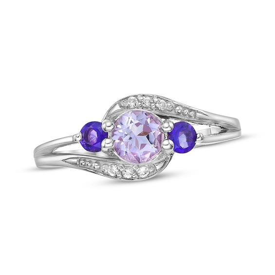 Amethyst & White Lab-Created Sapphire Bypass Ring Sterling Silver