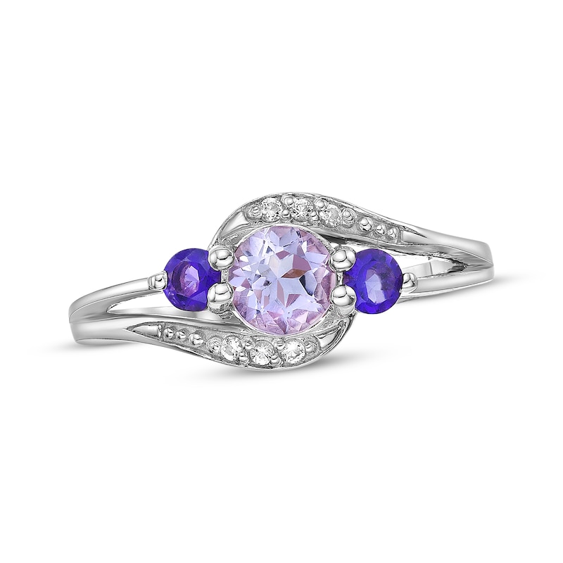 Main Image 1 of Amethyst & White Lab-Created Sapphire Bypass Ring Sterling Silver
