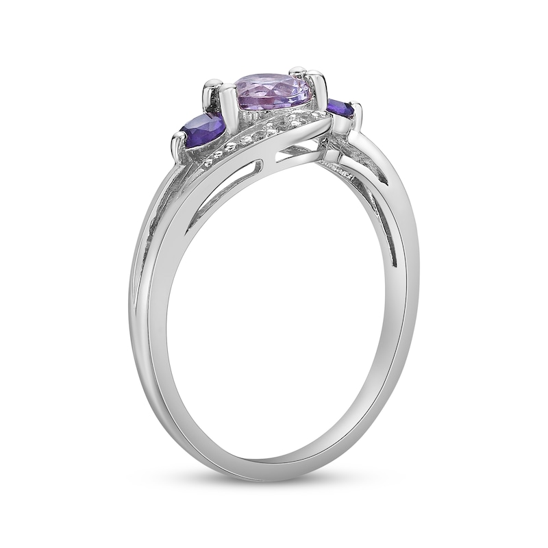 Main Image 2 of Amethyst & White Lab-Created Sapphire Bypass Ring Sterling Silver