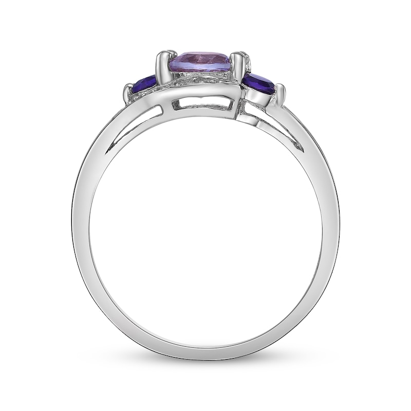 Main Image 3 of Amethyst & White Lab-Created Sapphire Bypass Ring Sterling Silver