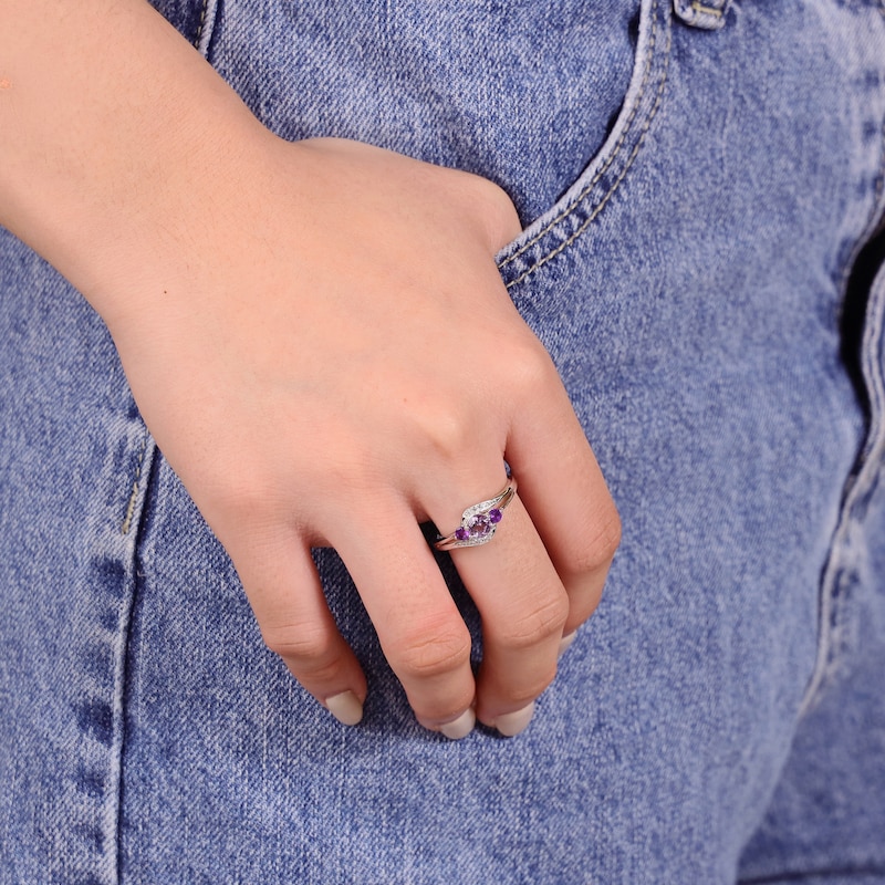 Main Image 5 of Amethyst & White Lab-Created Sapphire Bypass Ring Sterling Silver