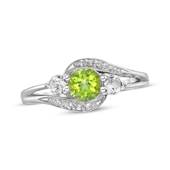 Peridot & White Lab-Created Sapphire Bypass Ring Sterling Silver