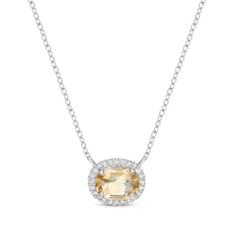 Oval-Cut Citrine & White Lab-Created Sapphire Halo Necklace Sterling Silver 18"