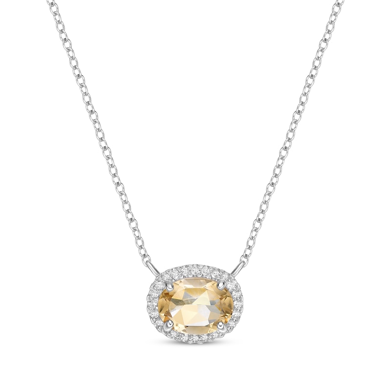 Oval-Cut Citrine & White Lab-Created Sapphire Halo Necklace Sterling Silver 18"