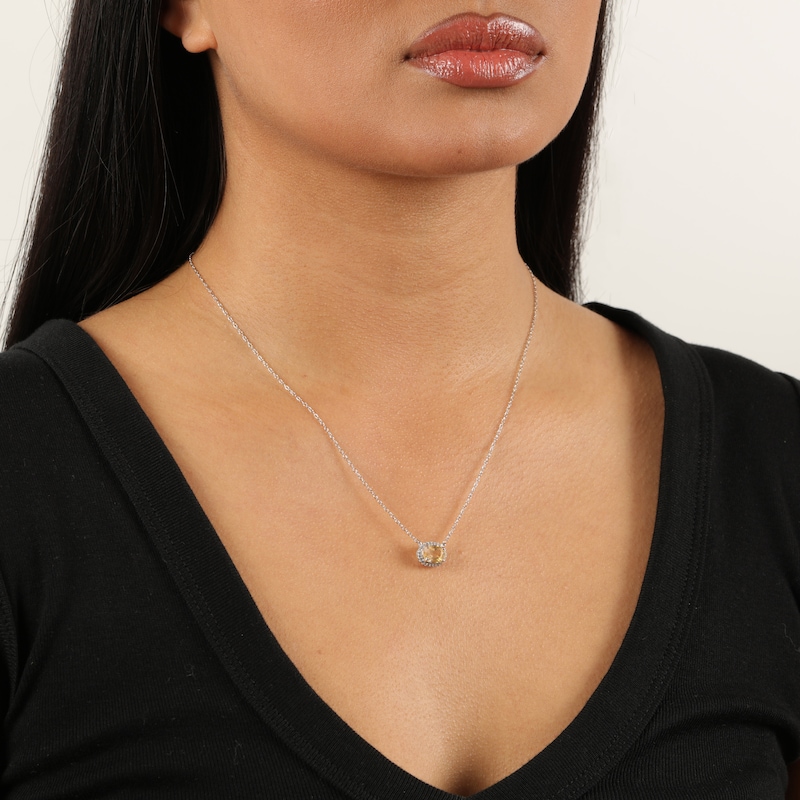 Main Image 2 of Oval-Cut Citrine & White Lab-Created Sapphire Halo Necklace Sterling Silver 18&quot;