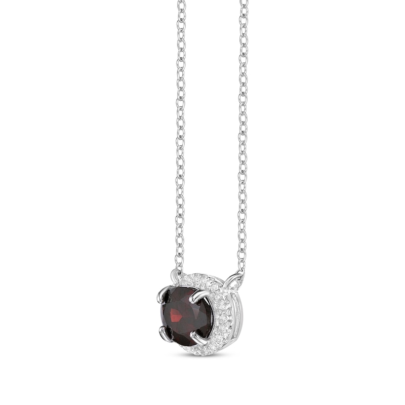 Main Image 2 of Oval-Cut Garnet & White Lab-Created Sapphire Halo Necklace Sterling Silver 18&quot;