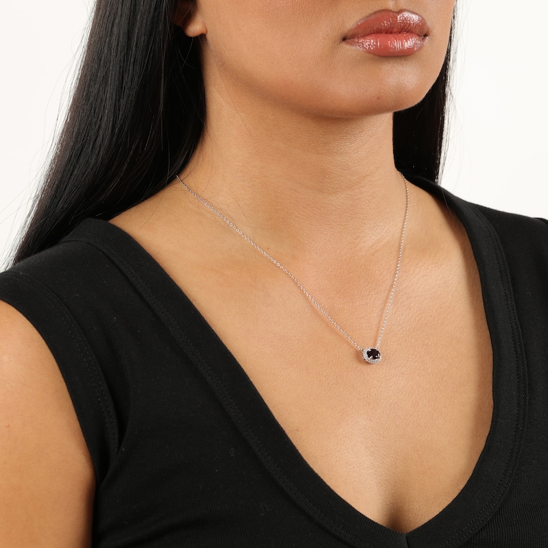 Main Image 4 of Oval-Cut Garnet & White Lab-Created Sapphire Halo Necklace Sterling Silver 18&quot;