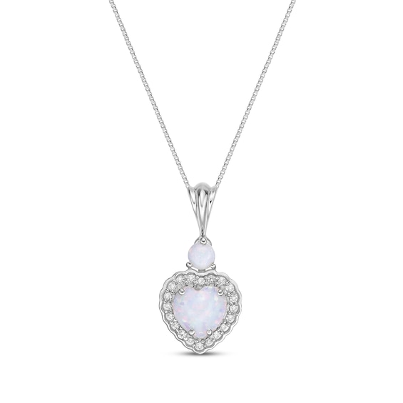Heart-Shaped & Round-Cut Lab-Created Opal, White Lab-Created Sapphire Necklace Sterling Silver 18"