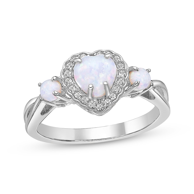 Main Image 1 of Heart-Shaped & Round-Cut Lab-Created Opal, White Lab-Created Sapphire Ring Sterling Silver