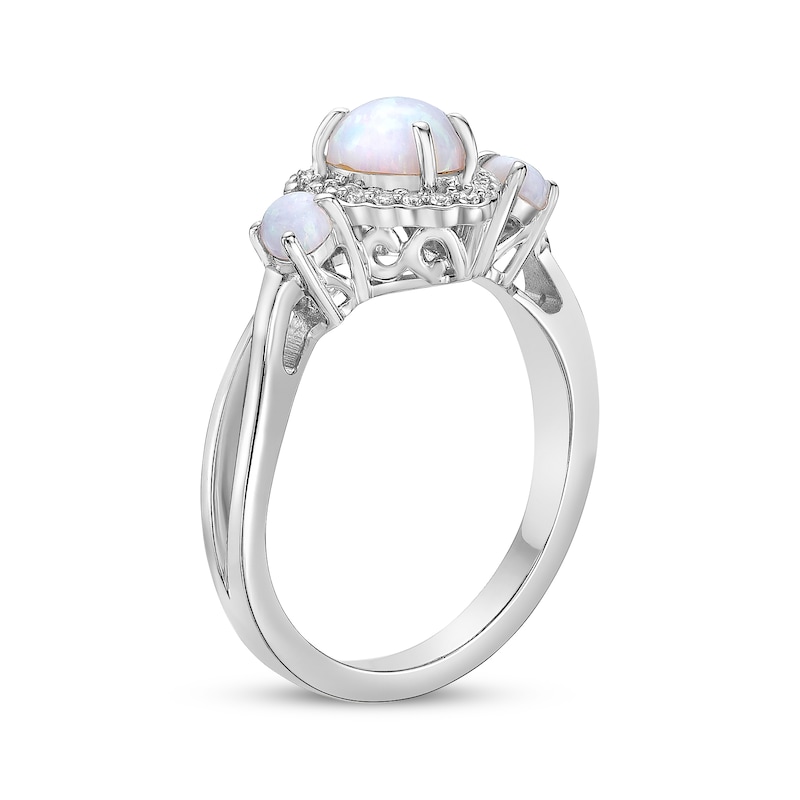 Main Image 2 of Heart-Shaped & Round-Cut Lab-Created Opal, White Lab-Created Sapphire Ring Sterling Silver