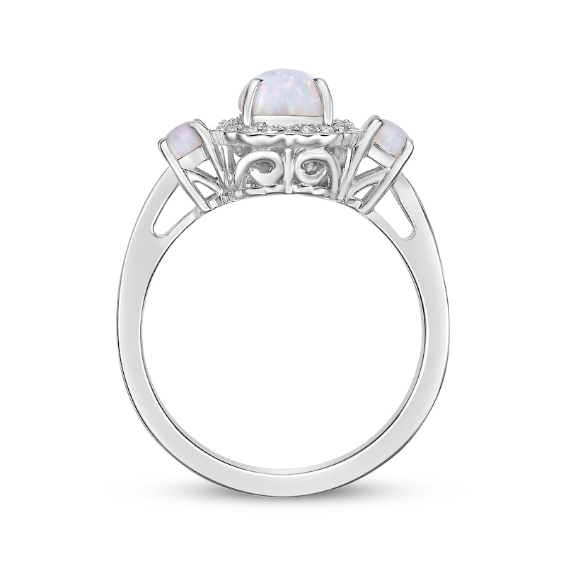 Main Image 3 of Heart-Shaped & Round-Cut Lab-Created Opal, White Lab-Created Sapphire Ring Sterling Silver