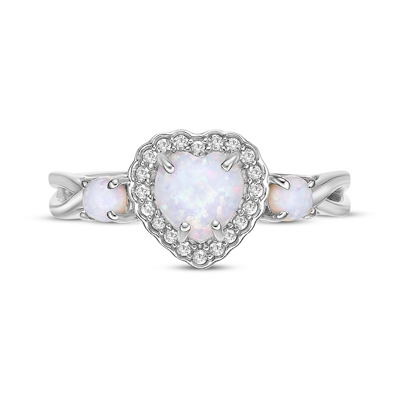 Main Image 4 of Heart-Shaped & Round-Cut Lab-Created Opal, White Lab-Created Sapphire Ring Sterling Silver