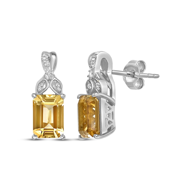 Rectangle-Cut Citrine & White Lab-Created Sapphire Twist Earrings Sterling Silver