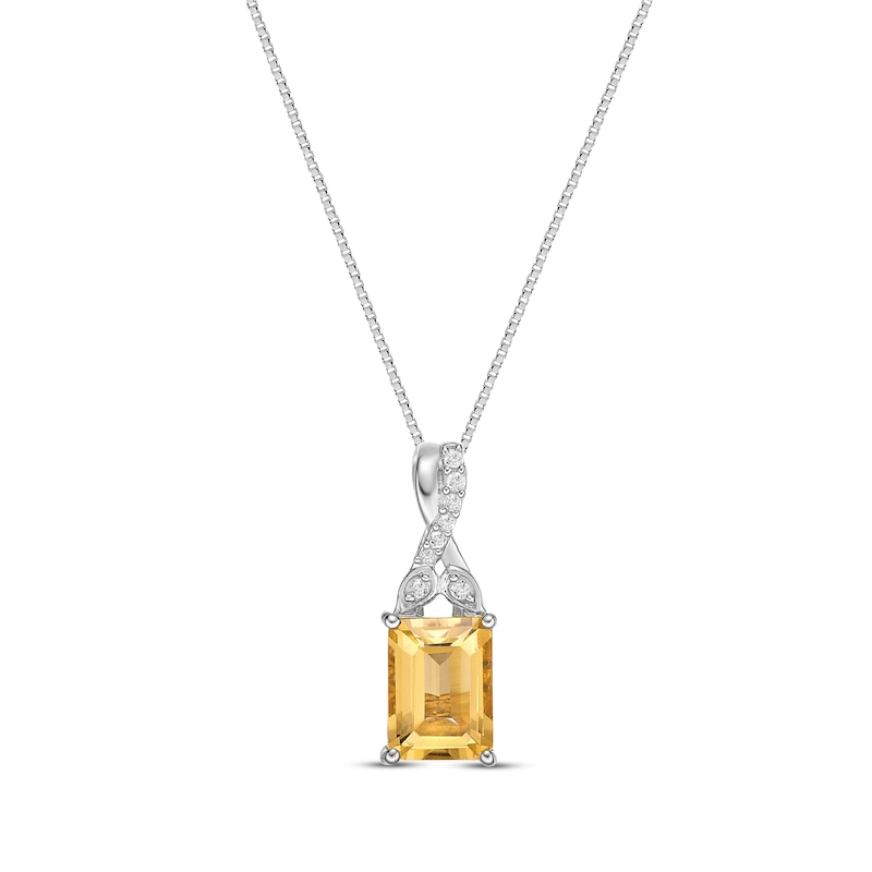 Main Image 1 of Rectangle-Cut Citrine & White Lab-Created Sapphire Twist Necklace Sterling Silver 18&quot;