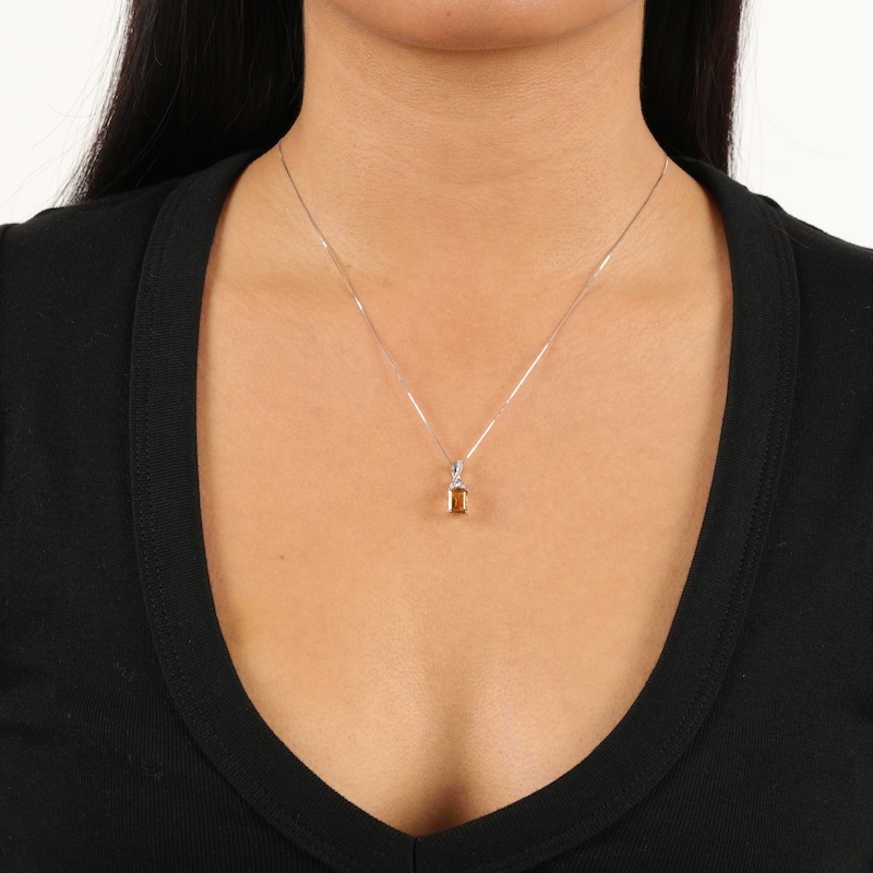 Main Image 5 of Rectangle-Cut Citrine & White Lab-Created Sapphire Twist Necklace Sterling Silver 18&quot;