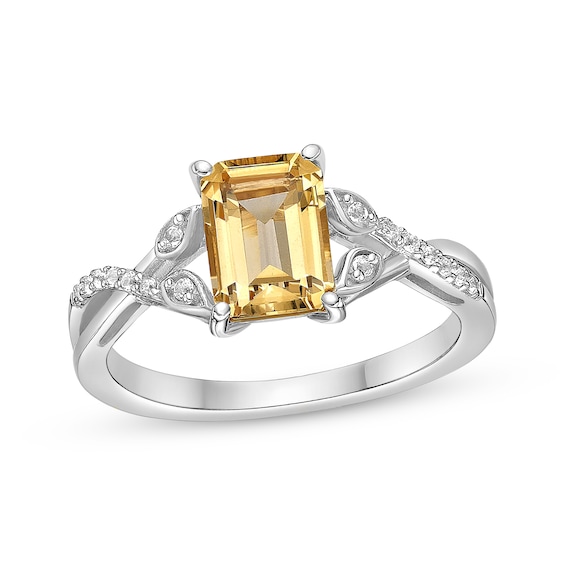 Rectangle-Cut Citrine & White Lab-Created Sapphire Twist Ring Sterling Silver