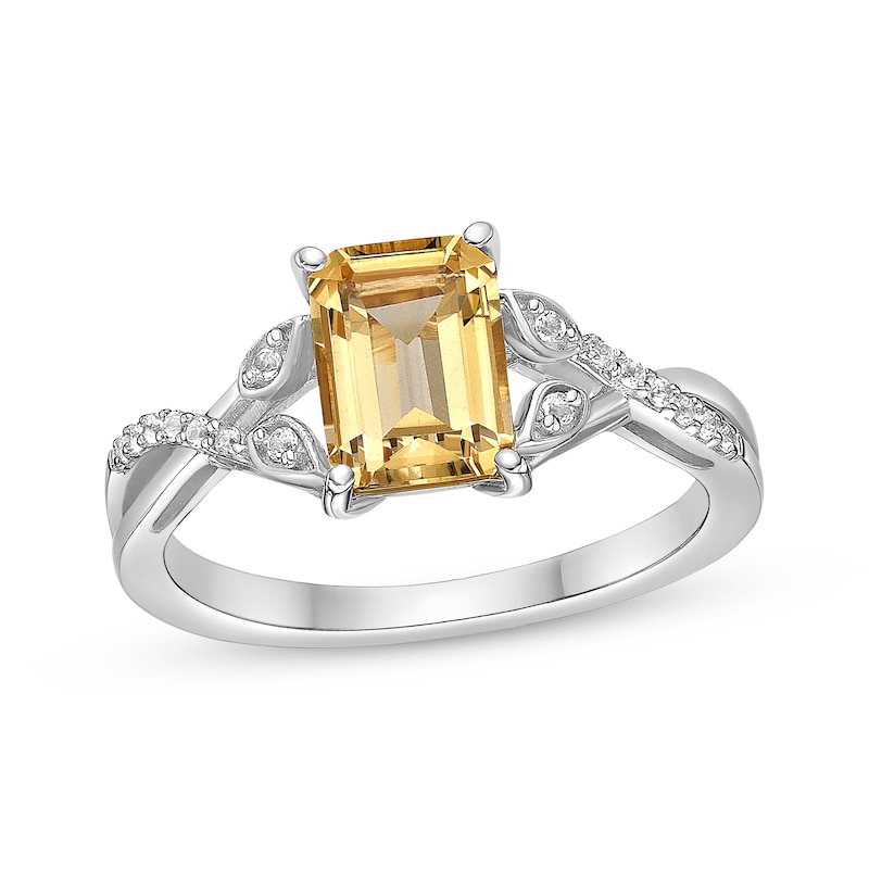 Main Image 1 of Rectangle-Cut Citrine & White Lab-Created Sapphire Twist Ring Sterling Silver