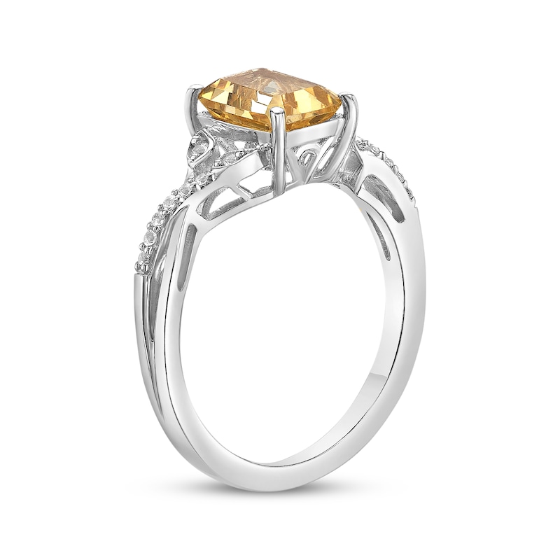 Main Image 2 of Rectangle-Cut Citrine & White Lab-Created Sapphire Twist Ring Sterling Silver