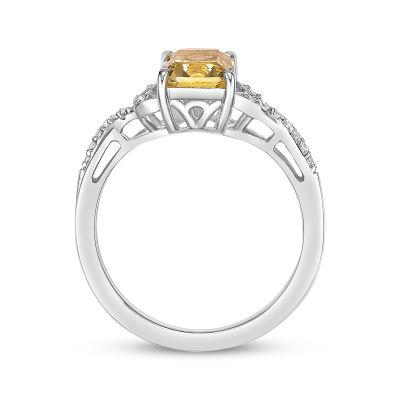 Main Image 3 of Rectangle-Cut Citrine & White Lab-Created Sapphire Twist Ring Sterling Silver