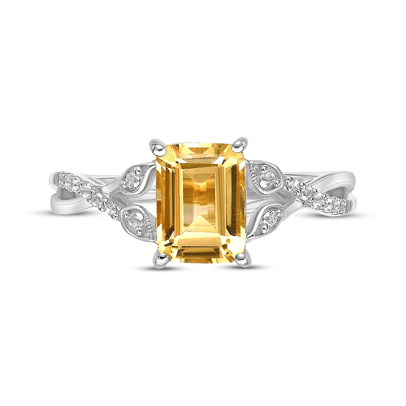 Main Image 4 of Rectangle-Cut Citrine & White Lab-Created Sapphire Twist Ring Sterling Silver