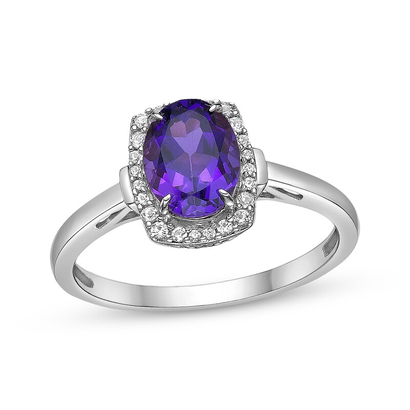 Main Image 1 of Oval-Cut Amethyst & White Lab-Created Sapphire Ring Sterling Silver