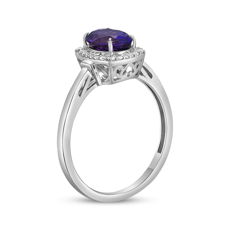 Main Image 2 of Oval-Cut Amethyst & White Lab-Created Sapphire Ring Sterling Silver