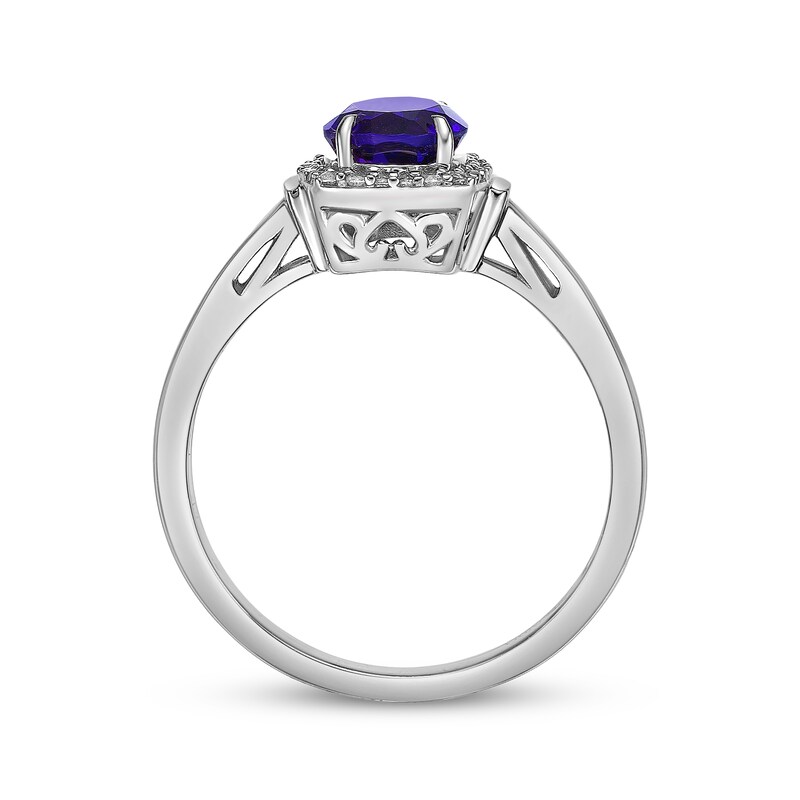 Main Image 3 of Oval-Cut Amethyst & White Lab-Created Sapphire Ring Sterling Silver