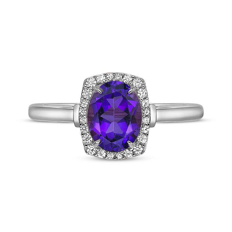 Main Image 4 of Oval-Cut Amethyst & White Lab-Created Sapphire Ring Sterling Silver