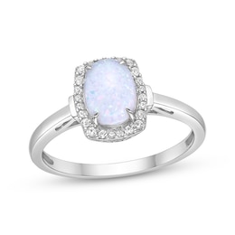 Oval-Cut Lab-Created Opal & White Lab-Created Sapphire Ring Sterling Silver