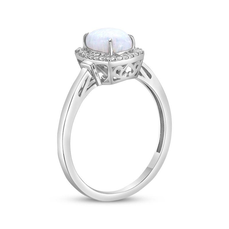 Main Image 2 of Oval-Cut Lab-Created Opal & White Lab-Created Sapphire Ring Sterling Silver