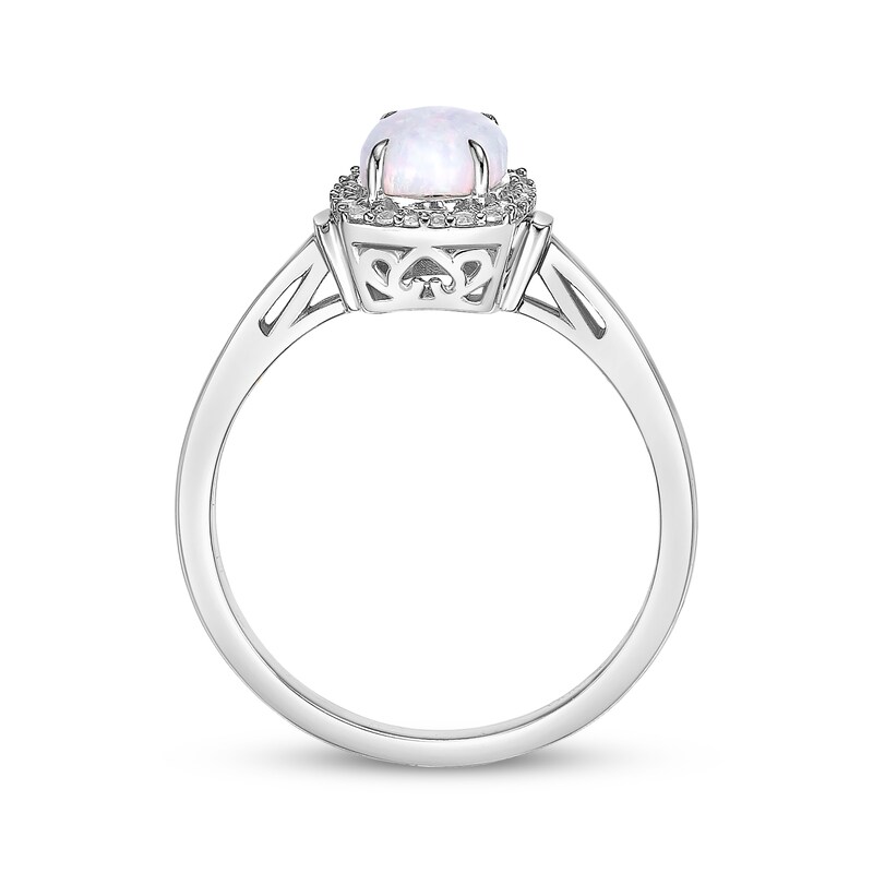 Main Image 3 of Oval-Cut Lab-Created Opal & White Lab-Created Sapphire Ring Sterling Silver