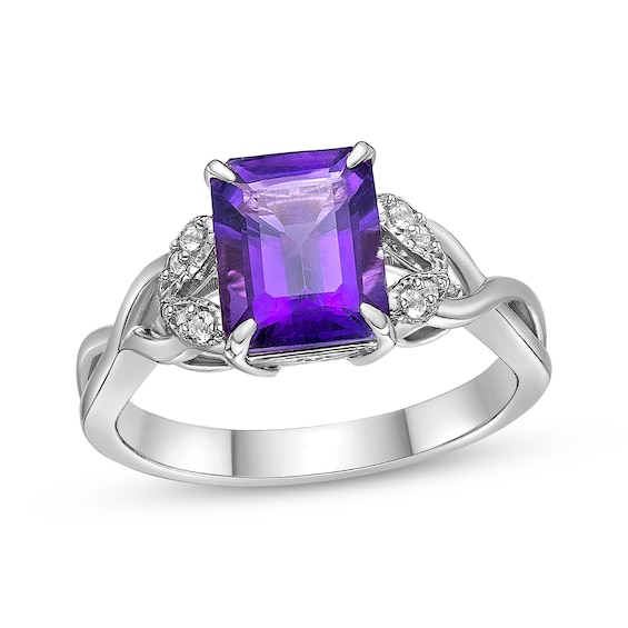 Rectangle-Cut Amethyst & White Lab-Created Sapphire Twist Ring Sterling Silver