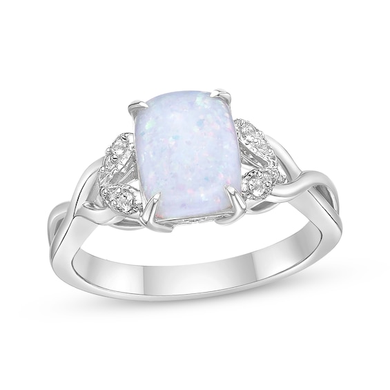Rectangle-Cut Lab-Created Opal & White Lab-Created Sapphire Twist Ring Sterling Silver
