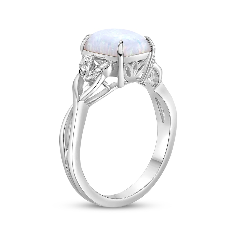 Main Image 2 of Rectangle-Cut Lab-Created Opal & White Lab-Created Sapphire Twist Ring Sterling Silver
