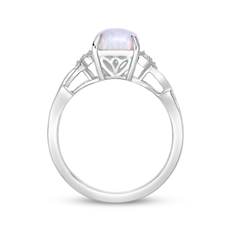 Main Image 3 of Rectangle-Cut Lab-Created Opal & White Lab-Created Sapphire Twist Ring Sterling Silver