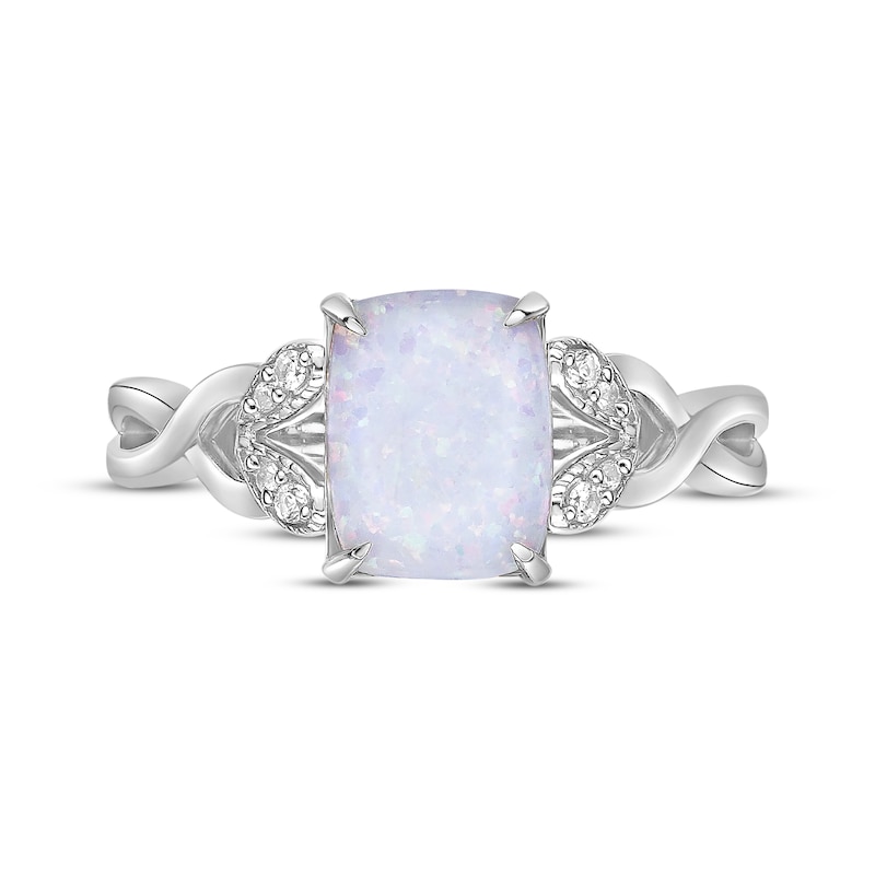 Main Image 4 of Rectangle-Cut Lab-Created Opal & White Lab-Created Sapphire Twist Ring Sterling Silver