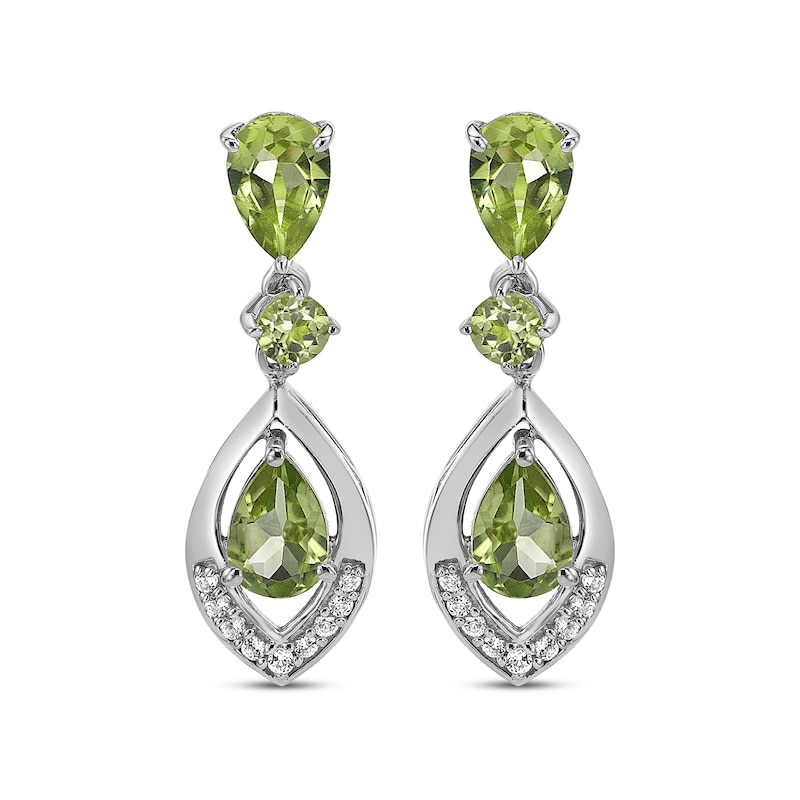 Main Image 2 of Pear-Shaped & Round-Cut Peridot, White Lab-Created Sapphire Drop Earrings Sterling Silver