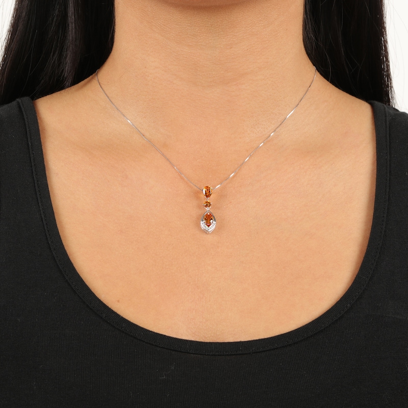 Main Image 4 of Pear-Shaped & Round-Cut Citrine, White Lab-Created Sapphire Necklace Sterling Silver 18&quot;