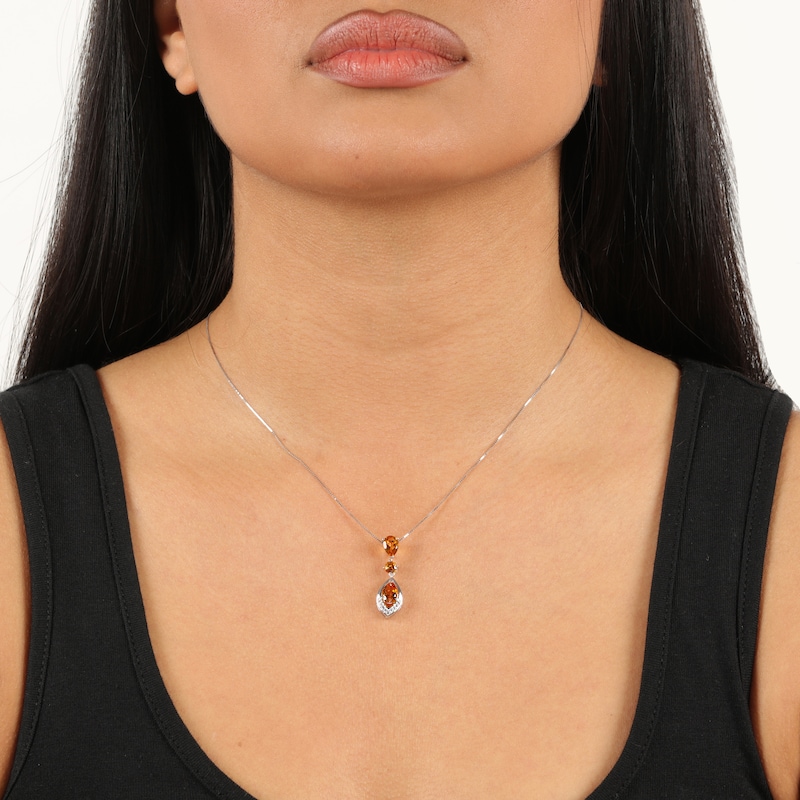 Main Image 5 of Pear-Shaped & Round-Cut Citrine, White Lab-Created Sapphire Necklace Sterling Silver 18&quot;