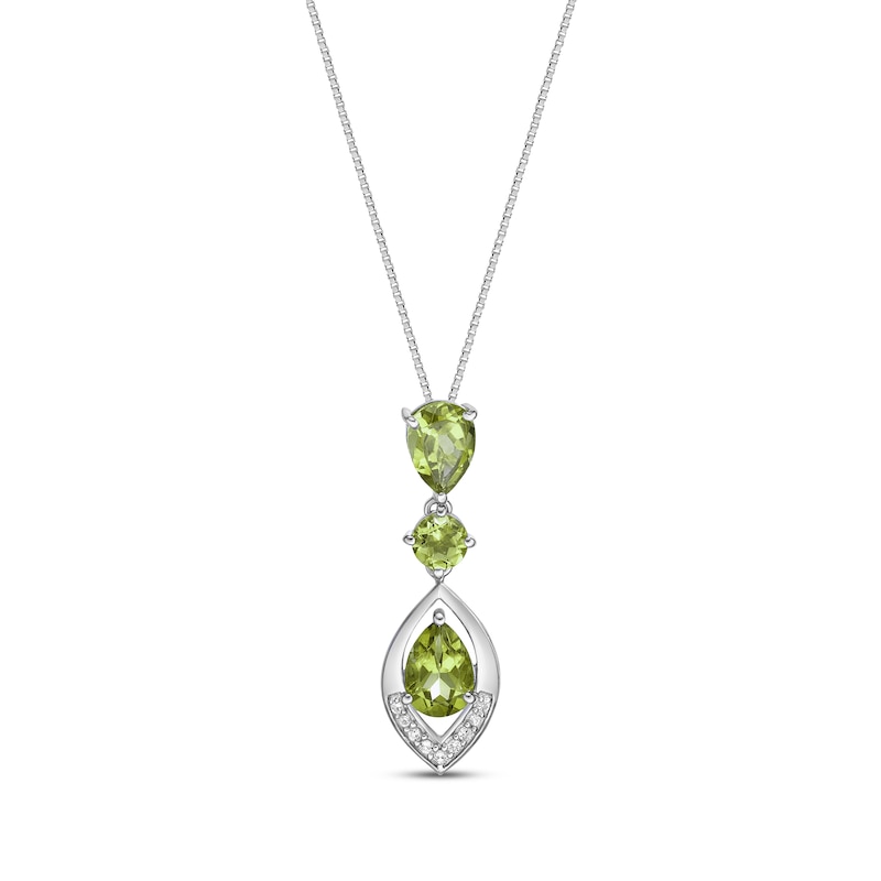 Main Image 1 of Pear-Shaped & Round-Cut Peridot, White Lab-Created Sapphire Drop Necklace Sterling Silver 18&quot;