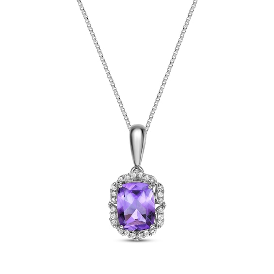 Cushion-Cut Amethyst & White Lab-Created Sapphire Arabesque Necklace Sterling Silver 18"