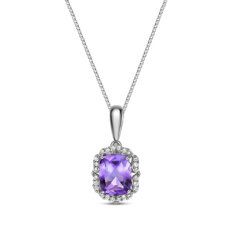 Main Image 1 of Cushion-Cut Amethyst & White Lab-Created Sapphire Arabesque Necklace Sterling Silver 18&quot;