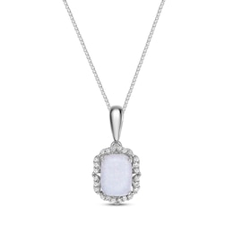 Cushion-Cut Lab-Created Opal & White Lab-Created Sapphire Arabesque Necklace Sterling Silver 18"