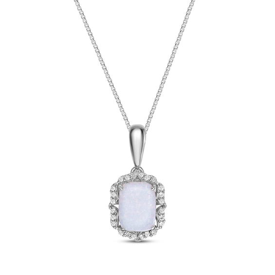 Cushion-Cut Lab-Created Opal & White Lab-Created Sapphire Arabesque Necklace Sterling Silver 18"