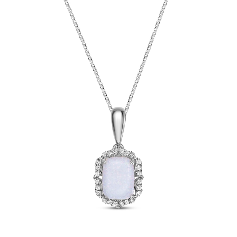 Main Image 1 of Cushion-Cut Lab-Created Opal & White Lab-Created Sapphire Arabesque Necklace Sterling Silver 18&quot;